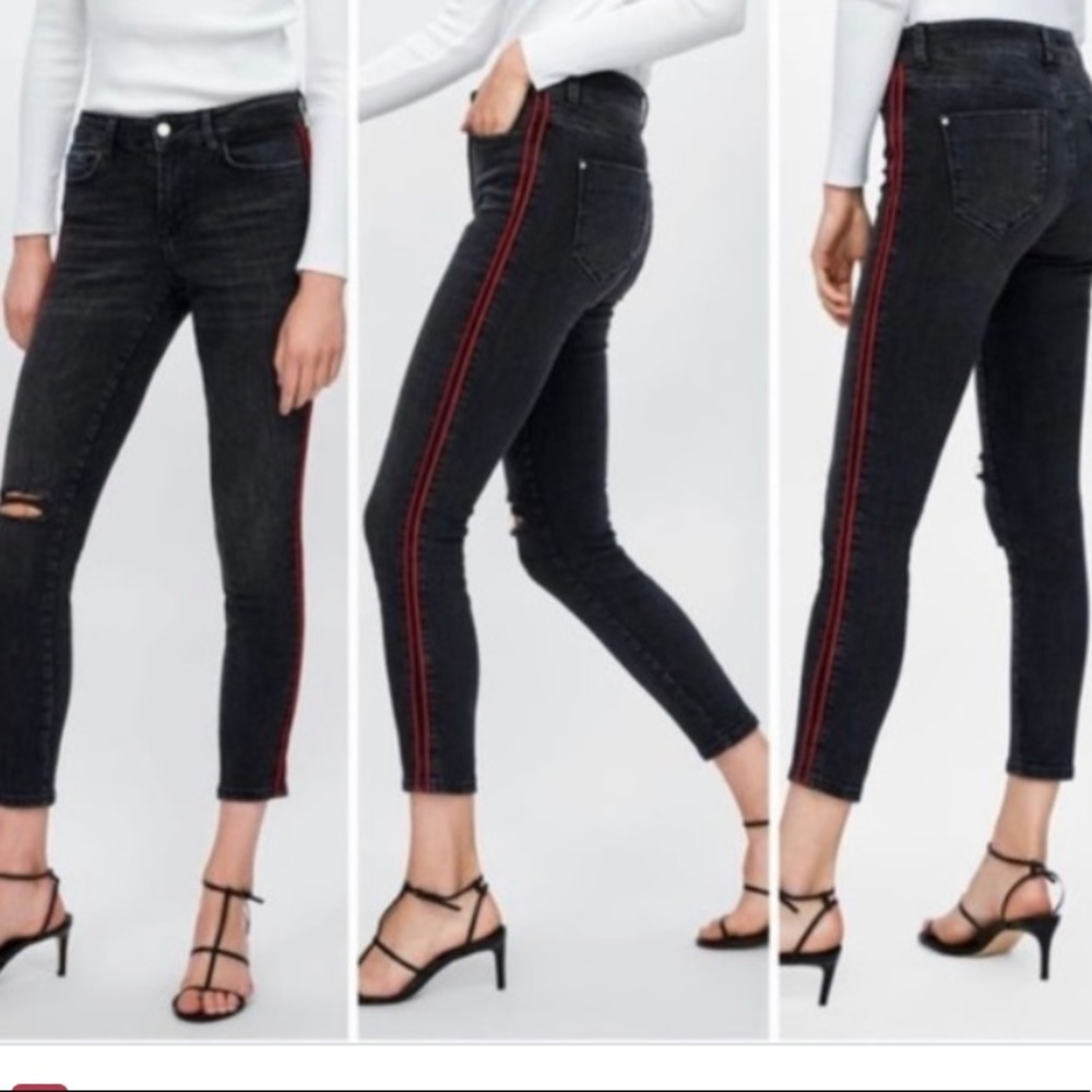 Zara Trafaluc Black Denim Jeans with Red StripeNEW